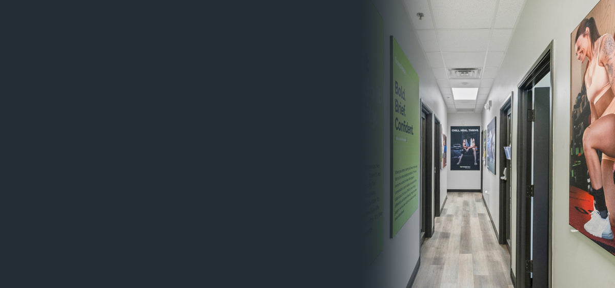 ManaMed headquarters hallway with brand walls